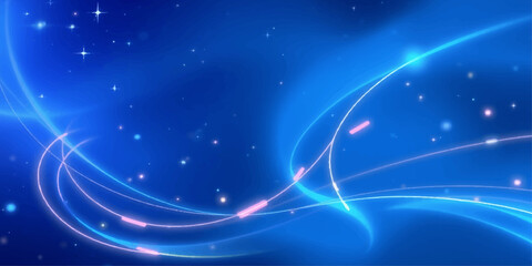 Abstract Blue Space Background with Glowing Stars Light Waves and Futuristic Cosmic Energy Illustration Wallpaper © HMRabiul