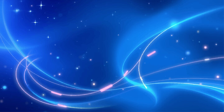 Abstract Blue Space Background with Glowing Stars Light Waves and Futuristic Cosmic Energy Illustration Wallpaper