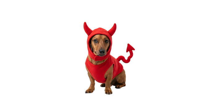 Cute dog dressed as devil for Halloween