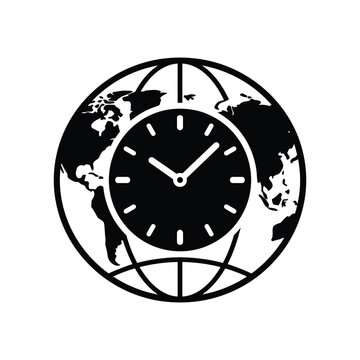 Planet Earth Globe with Clock Face, International Time Zones and Global Business Concept Vector
