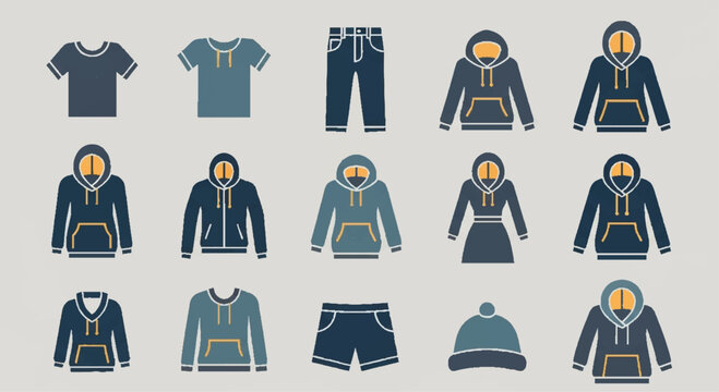 Flat Icons Set of Casual Clothing and Apparel for Men and Women