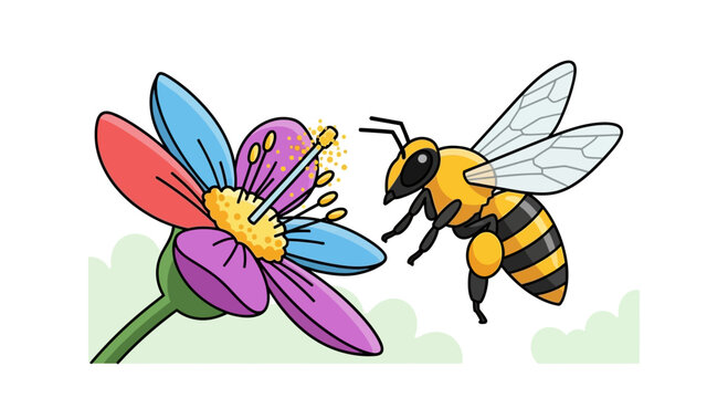 Bee pollinating a vibrant, colorful flower with green background