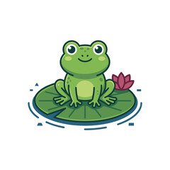 Fototapeta premium Green Frog Sitting on Lily Pad.