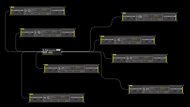 Futuristic Sci Fi HUD Network Map with Central Emitter and Connecting Data Nodes