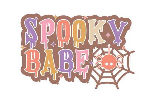 Spooky babe halloween typography design with spiderweb and retro aesthetic