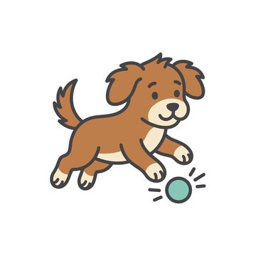 Brown dog playing with bouncing ball.