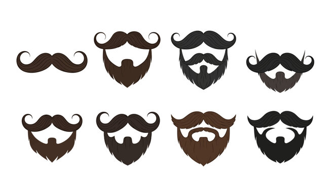 Set of Various Hipster Mustache and Beard Styles Vector Icons