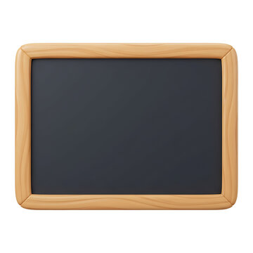 Blank wooden framed chalkboard with empty black writing surface, isolated on white background, education classroom menu message concept