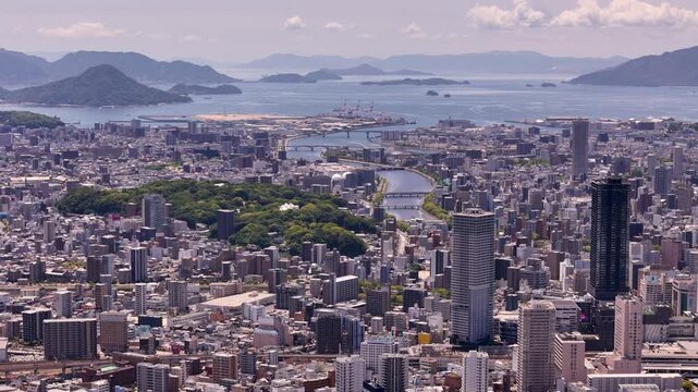 Fly towards Hiroshima, summer day