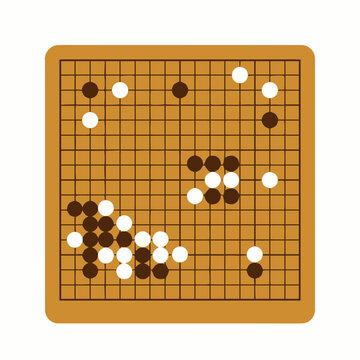 Go Game Board with Black and White Stones in Play