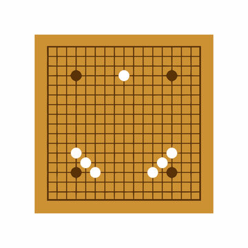 Go board game strategy, abstract strategy game with black and white stones, top view