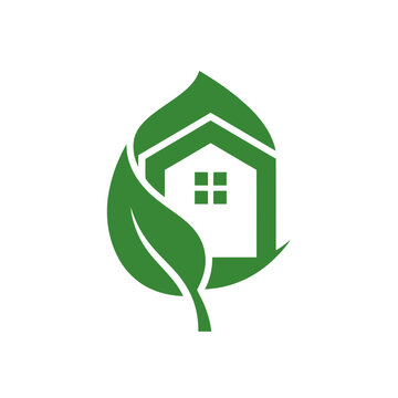 Eco House Logo: Green Leaf Embraces Sustainable Home Symbol