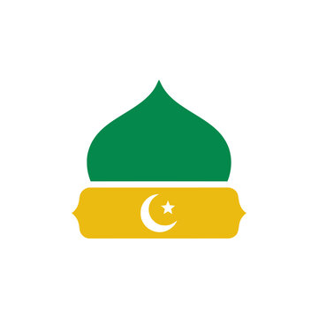 Green Islamic Dome with Crescent Moon and Star Emblem