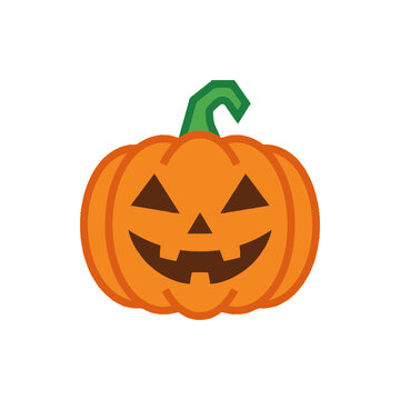 Spooky Halloween Jack O Lantern Pumpkin with Carved Face - Isolated on White Background