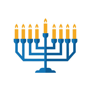 Hanukkah Menorah with Nine Burning Candles - Jewish Holiday Celebration