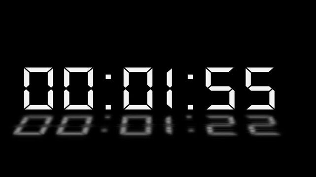 2 minute timer countdown animation, 120 to 0 countdown two minute countdown timer animation. Animated rectangle shaped stylish smooth tailed line indicator. Digital countdown timer with reflection,