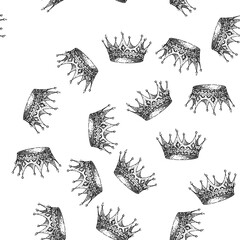 seamless pattern princess crown king hand drawn. dom symbol, corona emblem, monarchy isolated princess crown king black sketch illustration © PikePicture