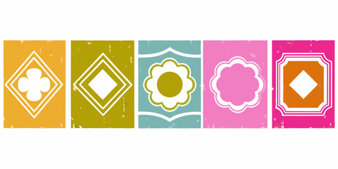 Retro rectangular frames with floral and geometric shapes vector illustration © Ajay