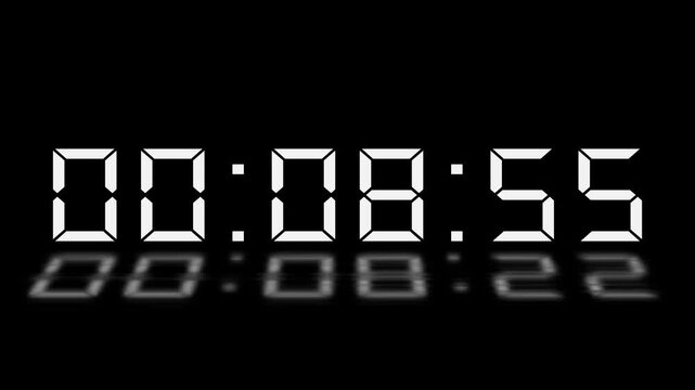 9 minute timer countdown animation, 540 to 0 countdown nine minute countdown timer animation. Animated rectangle shaped stylish smooth tailed line indicator. Digital countdown timer with reflection,