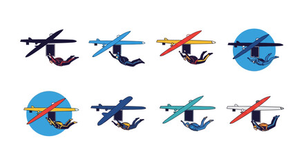 Set of Skydiver and Airplane Vector Icons for Extreme Sports Design © kipas