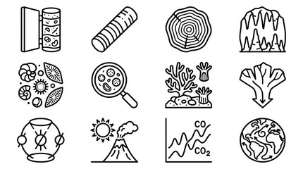 Science Icons Set: Geology, Biology, Ecology, Evolution, Climate Change, Paleontology ©  yakjuj makjuj