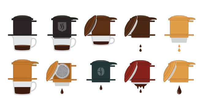 Vietnamese Coffee Drip Filter Icons Set