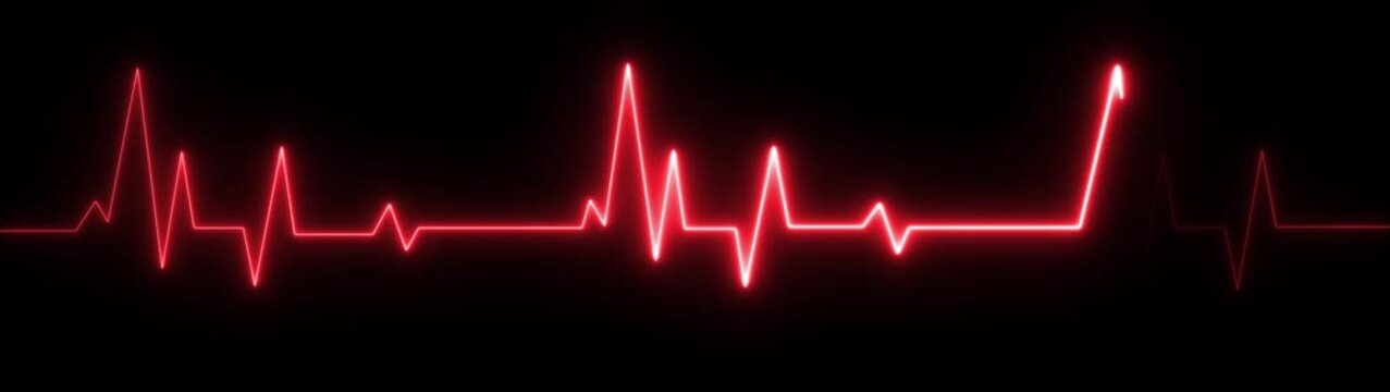 medical concept Abstract glowing red heartbeat signal icon animation video. heart beat line animation on black background. 