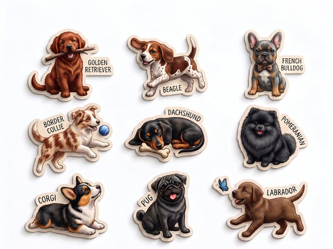 Dog Breed Die-Cut Magnet Stickers &ndash; Cute Puppy Collection