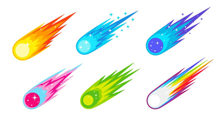 Set of Colorful Meteorites and Comets with Fiery Tails © Nex
