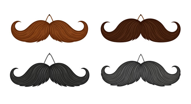 Set of Cartoon Handlebar Mustaches in Various Natural Hair Colors