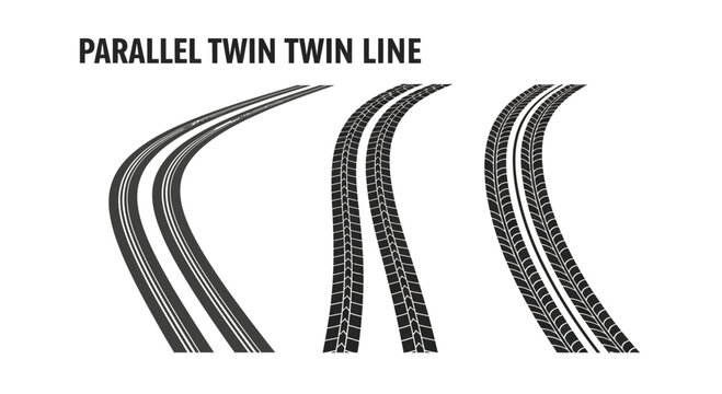 Set of Parallel Twin Tire Tracks and Vehicle Wheel Prints