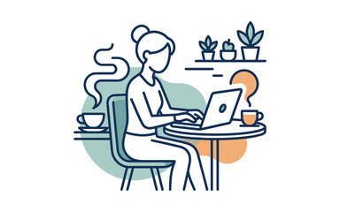 Fototapeta premium Woman Working on Laptop Vector Illustration