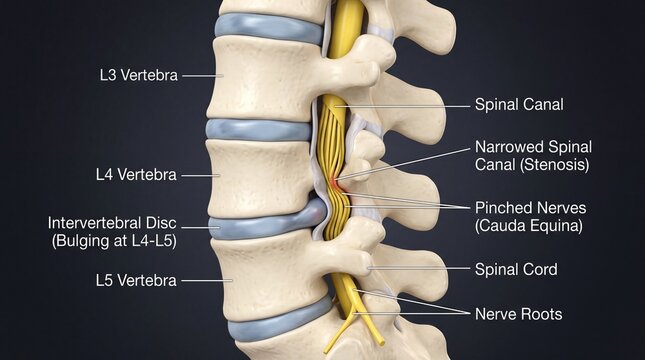 A medical of the human lumbar spine showing a bulging intervertebral disc at the l4-l5 ad social media download medical thambnail template event festive festival 2026 2027 2028