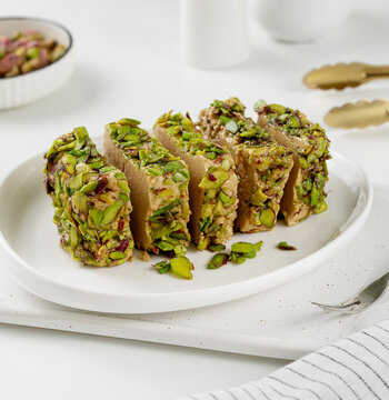 Famous turkish sesame halwa with pistachio