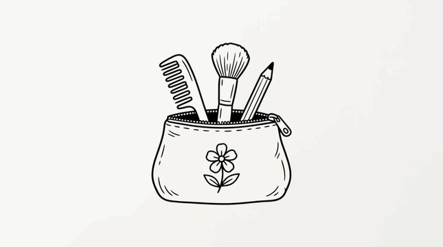 Small cosmetic pouch with beauty essentials line art