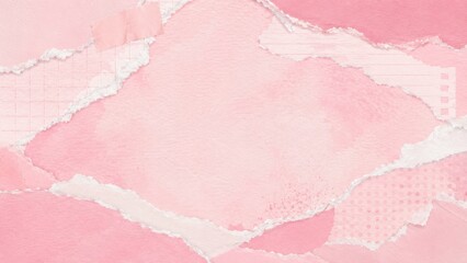 Fototapeta premium Delicate Pink Torn Paper Collage Background With Soft Watercolor Texture Design