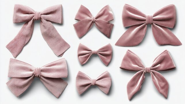 Luxury Velvet Pink Bows Collection Isolated On Clean White Background Display