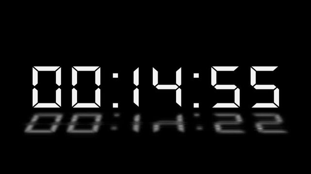 15 minute countdown timer animation. Countdown timer from 900 to 0 animation on white background. 15 minute Digital Countdown Timer Animation. 4k motion video.