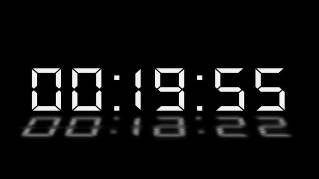 20 minute countdown timer animation. Countdown timer from 1200 to 0 animation on white background. 20 minute Digital Countdown Timer Animation. 4k motion video.
