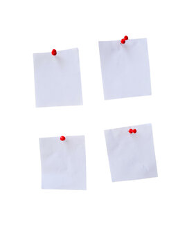 Minimal white paper notes with red pushpins, blank message cards, office reminder board concept for planning and to-do lists isolated PNG with Transparent Background