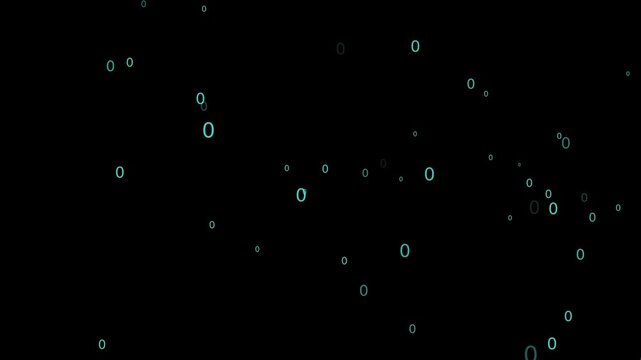 Glowing number ones scattered on black background layout. Digital data number ones symbol for computer science binary calculation. Animated number ones loop.