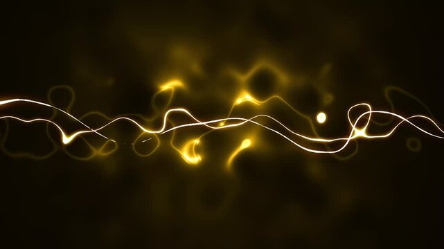 Abstract electric plasma energy wave animation with glowing yellow lightning flow, powerful thunder flash FX, dynamic storm discharge, luminous motion graphics, alpha channel transparent background 4K