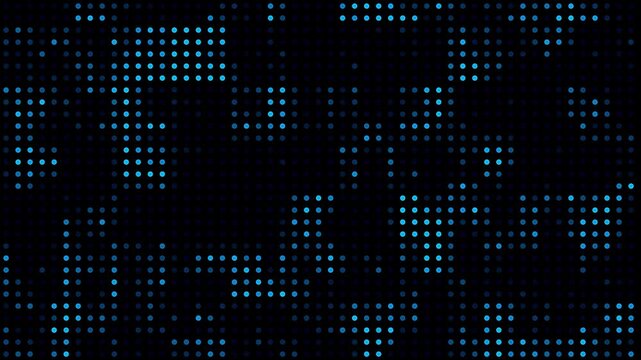 Blue dotted grid pattern layout with glowing matrix lights. Abstract pixel data grid texture for modern network server design. Animated grid background loop.