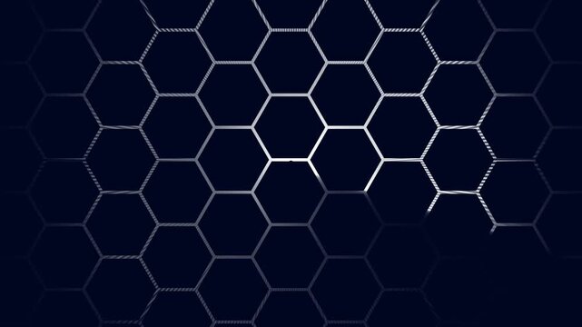 Blue hexagon grid pattern layout with geometric line perspective. Abstract geometry grid texture for data center network server. Animated hexagon grid loop.