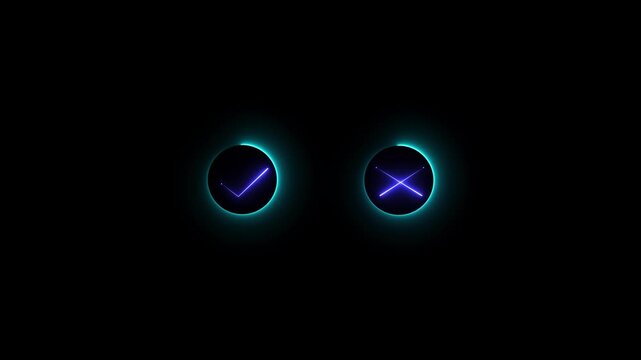 Check mark and cross mark signs icon animation, pop-up blue check mark and mint cross X symbol. blue check mark and mint cross mark icon ,4k video