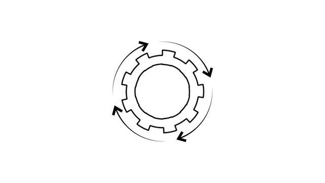 Industrial cogwheel mechanism symbol aligns connecting technical updates. Collaborative corporate planning tools utilize an industrial cogwheel mechanism symbol diagram loop.