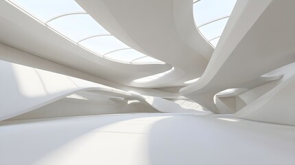 Fototapeta premium Bright Futuristic White Interior with Organic Architectural Design