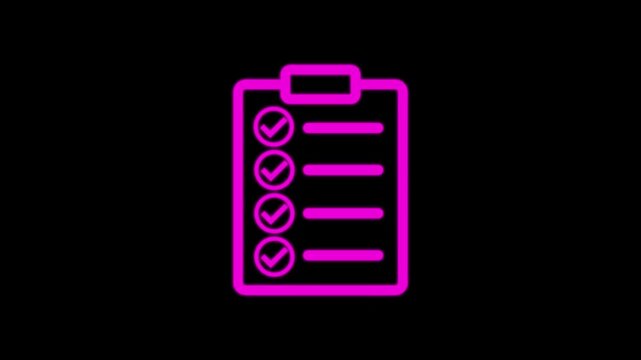 Check Mark Checklist Icon Animation on black background, 4k video