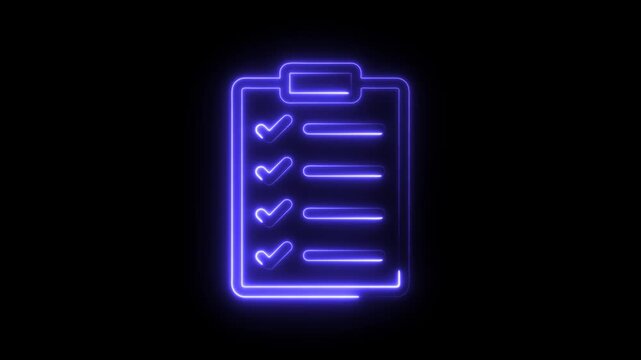 Glowing Neon Checklist Sign Clipboard Concept, 4k video