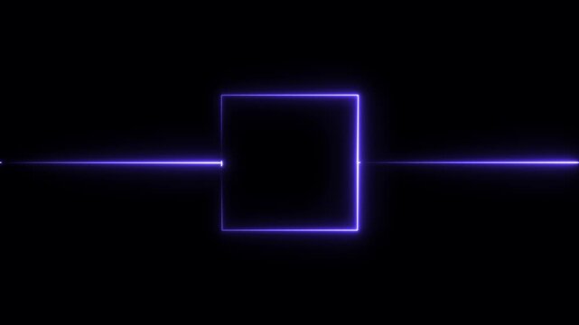 Glowing neon line box, neon light frame, rectangle icon neon box with neon lines on black background. 4k video